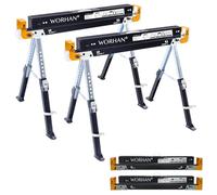 Tréteaux WORHAN Paire Lot de 2 Tréteaux de Travail Pliables Etablis Robuste Stable en Acier Chavalet Sciage avec Pieds Antidérapants Réglables Rapides 1180kg S600A