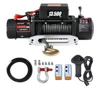 Treuil électrique 12 V 6123 kg/13500 lb, corde synthétique 24 m x 9,5 mm, treuil moteur IP68, 2 télécommandes sans fil, pour remorque, véhicule tout-terrain, 4x4 véhicules, système de remorquage UTV