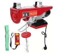 Treuil électrique 250 kg avec télécommande sans fil, câble en acier de 12 m, housse de levage pour atelier et garage, levage électrique 230 V, poulie avec moteur de 550 W (rouge)