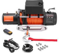 Treuil électrique SucceBuy d'une capacité de 13 500 lb avec treuil de camion à courant continu de 12 V. Il est livré avec un guide-câble de Φ3/8 pouces x 80 pieds de long