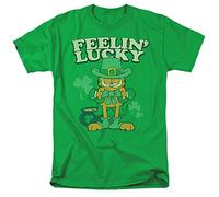 Trevco Garfield Feelin Lucky Unisex T Shirt, Green, Vert Kelly, XL Mixte