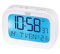 Trevi SLD 3850 Réveil numérique avec thermomètre intégré, Grand écran LCD, Horloge et Calendrier, Fonction Snooze, Blanc