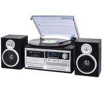 Trevi TT 1072 Dab - Système de Tourne-Disque stéréo Bluetooth avec récepteur numérique Dab / Dab+, Fonction encoding, Lecteur MP3, CD, USB, entrée auxiliaire, SD, Cassette, Noir
