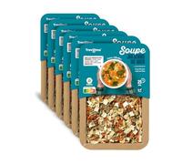 Trevijano Soupe Julienne de Mer: 6 barquettes de 100g chacune (600g de légumes déshydratés). Barquette: 8 portions de légumes: carotte, panais, poireau, algue wakame, oignon, chou,céleri et persil.