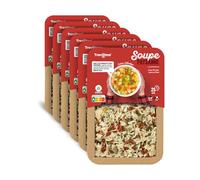 Trevijano Soupe Paysanne: 6 barquettes de 100 g chacune. Chaque barquette contient 8 portions de soupe mélange de pomme de terre, oignon, tomate, poivron vert, épinard, brocoli et poireau.