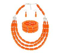 TREWQ Ensemble de bijoux à perles fait main, collier multicolore, bracelet, boucles d'oreilles, chaîne de pull longue exagérée pour femmes et filles, cadeaux orange