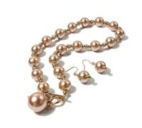 TREWQ Ensemble De Bijoux Classique Avec Collier, Boucles D'oreilles Et Perles En Verre Imitant Les Perles, Style Vintage, Cadeau Pour Femmes, Filles, Demoiselles D'honneur gold
