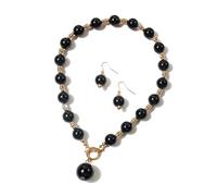 TREWQ Ensemble De Bijoux Classique Avec Collier, Boucles D'oreilles Et Perles En Verre Imitant Les Perles, Style Vintage, Cadeau Pour Femmes, Filles, Demoiselles D'honneur black