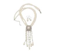 TREWQ Ensemble De Bijoux Collier Et Boucles D'oreilles En Perles Longues Avec Pendentifs En Forme De Nœud, Pour Mariages, Fêtes, Anniversaires, Noël, Fête Des Mères White