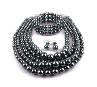 TREWQ Ensemble de bijoux exagérés en perles imité, collier multicolore + bracelet + boucles d'oreilles, ensemble de bijoux pour mariage en perle grande taille, cadeaux pou gun black