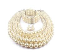 TREWQ Ensemble de bijoux exagérés en perles imité, collier multicolore + bracelet + boucles d'oreilles, ensemble de bijoux pour mariage en perle grande taille, cadeaux pou off-white