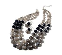 TREWQ Ensemble de bijoux exagérés en perles stratifiées, collier et boucles d'oreilles en chaîne multicouche pour dames, cadeaux de Saint-Valentin pour elle gray