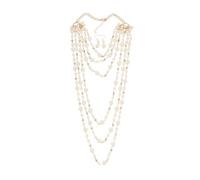 TREWQ Ensemble de boucles d'oreilles et de collier longue choker en perles simulées, chaîne à brins multicouches - Flapper des années 20 pour les anniversaires de mariage Beige