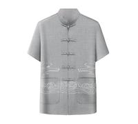 TREWQ Ensemble de vêtements classiques en coton et lin à manches courtes style chinois, avec chemise et pantalon imprimés de broderie Kung Fu pour hommes L