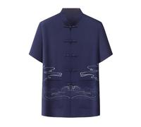 TREWQ Ensemble de vêtements classiques en coton et lin à manches courtes style chinois, avec chemise et pantalon imprimés de broderie Kung Fu pour hommes M