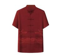 TREWQ Ensemble de vêtements classiques en coton et lin à manches courtes style chinois, avec chemise et pantalon imprimés de broderie Kung Fu pour hommes 4XL