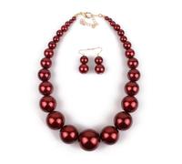 TREWQ Grand collier à babiole avec boucles d'oreilles en perles simulées, costume de poupée pour cosplay, accessoires de déguisement dark red