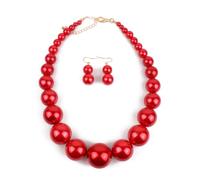 TREWQ Grand collier à babiole avec boucles d'oreilles en perles simulées, costume de poupée pour cosplay, accessoires de déguisement red