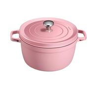 TREWQ Marmite hollandaise avec couvercle, marmite hollandaise en fonte émaillée antiadhésive de 24 cm avec poignées doubles, ustensiles de cuisine pour soupe, braisage, ragoûts Pink