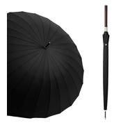 TREWQ Parapluie bâton de pluie droit à long manche en bois de couleur unie, parapluie bâton traditionnel à ouverture automatique avec 24 nervures et 45", parapluie droit en fibre de verre doté black