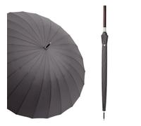 TREWQ Parapluie bâton de pluie droit à long manche en bois de couleur unie, parapluie bâton traditionnel à ouverture automatique avec 24 nervures et 45", parapluie droit en fibre de verre doté grey