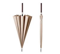 TREWQ Parapluie coupe-vent à 16 baleines, double couche, ouverture automatique avec manche en bois, parapluie droit pour la pluie et le vent ; parapluie rétro épais, coupe-vent et imperméable Beige