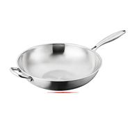 TREWQ Wok en acier inoxydable à cinq couches, 32 cm, 34 cm, 36 cm, wok de cuisson avec oreille latérale, ustensiles de cuisine à fond plat, poêles à sauter, compatibles four jusqu'à 315℃ 32cm