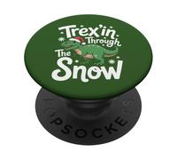 Trex'in Through The Snow Funny Dinosaure Noël PopSockets PopGrip Adhésif