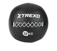 TREXO - Ballon Médicinal Wall Ball 12 kg - Enveloppe Souple, Entraînement Cross, Conditionnement & Force, Similicuir Durable, Prise Adhérente, Rebond Contrôlé - Noir