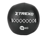 TREXO - Ballon Médicinal Wall Ball 15 kg - Enveloppe Souple, Entraînement Cross, Conditionnement & Force, Similicuir Durable, Prise Adhérente, Rebond Contrôlé - Noir