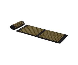 TREXO Grand tapis d'acupression avec coussin noir 110 x 44 x 2 cm avec coussin 38 x 15 cm avec housse en coton et éponge 18D - Pics en PVC résistants à l'abrasion - Soulage les tensions musculaires