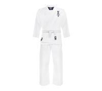 TREXO Karategi avec Broderie Kyokushin pour Karaté Couleur Blanc pour taille 140 cm Ensemble Pantalon Réglable Ceinture Kimono Parfait pour Débutants Coutures Solides Matériaux Durables 100% Coton
