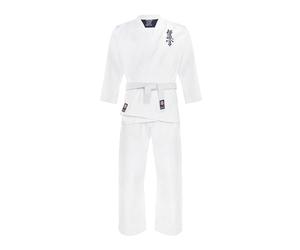 TREXO Karategi avec Broderie Kyokushin pour Karaté Couleur Blanc pour taille 140 cm Ensemble Pantalon Réglable Ceinture Kimono Parfait pour Débutants Coutures Solides Matériaux Durables 100% Coton