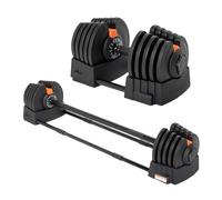 TREXO Lot de 2 barres d'haltères et d'haltères, réglables, 2 en 1, de 2 à 41 kg, idéales pour la musculation, le fitness et le développement musculaire, haltères courtes et longues, en fer, avec