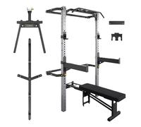 TREXO Mercury Cage murale avec banc intégré - Maison Gym murale 300 kg Construction en acier Crochets d'haltères réglables 48-164 cm, supports de sécurité 90-170 cm, barre de traction, support