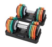 TREXO Multicolor Lot de 2 haltères réglables de 10 kg en acier avec poignée antidérapante Idéal pour la musculation à la maison et à la salle de sport Haltères réglables avec pied stable