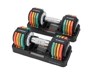 TREXO Multicolor Lot de 2 haltères réglables de 5 kg en acier avec poignée antidérapante Idéal pour la musculation à la maison et à la salle de sport Haltères réglables avec pied stable