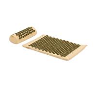 TREXO Tapis d'acupression avec coussin - 38 x 15 x 10 cm - Marron - Dimensions du tapis : 68 x 44 x 2 cm - En coton et éponge 18D - Pointes HIPS - Réduit les tensions - Soutient le sommeil