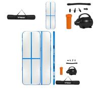 TREXO - Tapis De Gymnastique Gonflable Air Track 300×15 cm - Surface PVC, Pompe Et Valve Incluses, Base Antidérapante, Pression Réglable, Liaison Scratch - Blanc