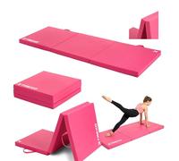 TREXO - Tapis de Gymnastique Pliable 180 x 60 x 5 cm 3-Panneaux - Tapis d’Entraînement Portable avec Poignée, Mousse EPE & Revêtement Similicuir - Rose