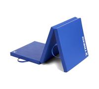 TREXO - Tapis de Gymnastique Pliable 180 x 60 x 5 cm 3-Panneaux - Tapis d’Entraînement Portable avec Poignée, Mousse EPE & Revêtement Similicuir - Bleu