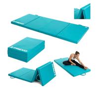 TREXO - Tapis de Gymnastique Pliable 195 x 80 x 5 cm 4-Panneaux - Tapis d’Entraînement Portable avec Poignée, Mousse EPE & Revêtement Similicuir - Turquoise
