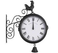 TRFAN Horloge murale vintage rétro horloge murale simple à quartz silencieuse à double face horloge ronde en fer forgé pour salon décoration