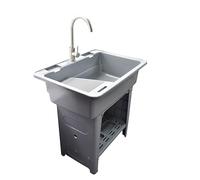 TRGCJGH Evier Buanderie,Lavabo à Linge avec Planche à Laver, Seau à Linge pour Lavage à la Main, Évier de Jardin Intérieur Extérieur(80X58cm/31.4X22.8in,Grey)