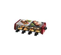 Techwood TRGP-885 Raclette-Grill-Plancha-Pierre de Cuisson, 1200 W, Inclus : 8 Poêlons, Rouge