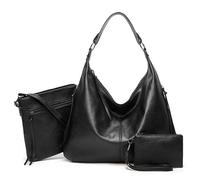 TRgqify-KM Sacs à Main Vintage for Femme, en Cuir synthétique, Sacs Hobo, Sac à bandoulière zippé(Black)