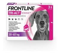 Tri-Act Chien - Anti Puces, Tiques, Moustiques, Phlébotomes & Mouches Piqueuses - Pour Gros Chien 20 À 40 Kg - Fabriqué En France