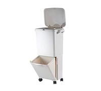 Tri Sélectif Poubelle de Cuisine en Plastique - 2-Couche Permanente Séparation des Déchets, Bac de Recyclage à Roulettes - 38L