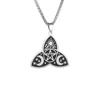 Triangle Celtic Mode Nœud de Trinité Sorcellerie Pentagramme Totem du Soleil Pendentif en acier inoxydable Collier Amulette Porte-bonheur Rétro pour hommes
