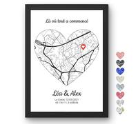 Triangle Déco Affiche personnalisée couple carte lieu de rencontre prénoms date GPS avec ou sans Cadre Poster Toile Plexiglas - Cadeau couple Homme Femme anniversaire Saint-Valentin mariage Noël